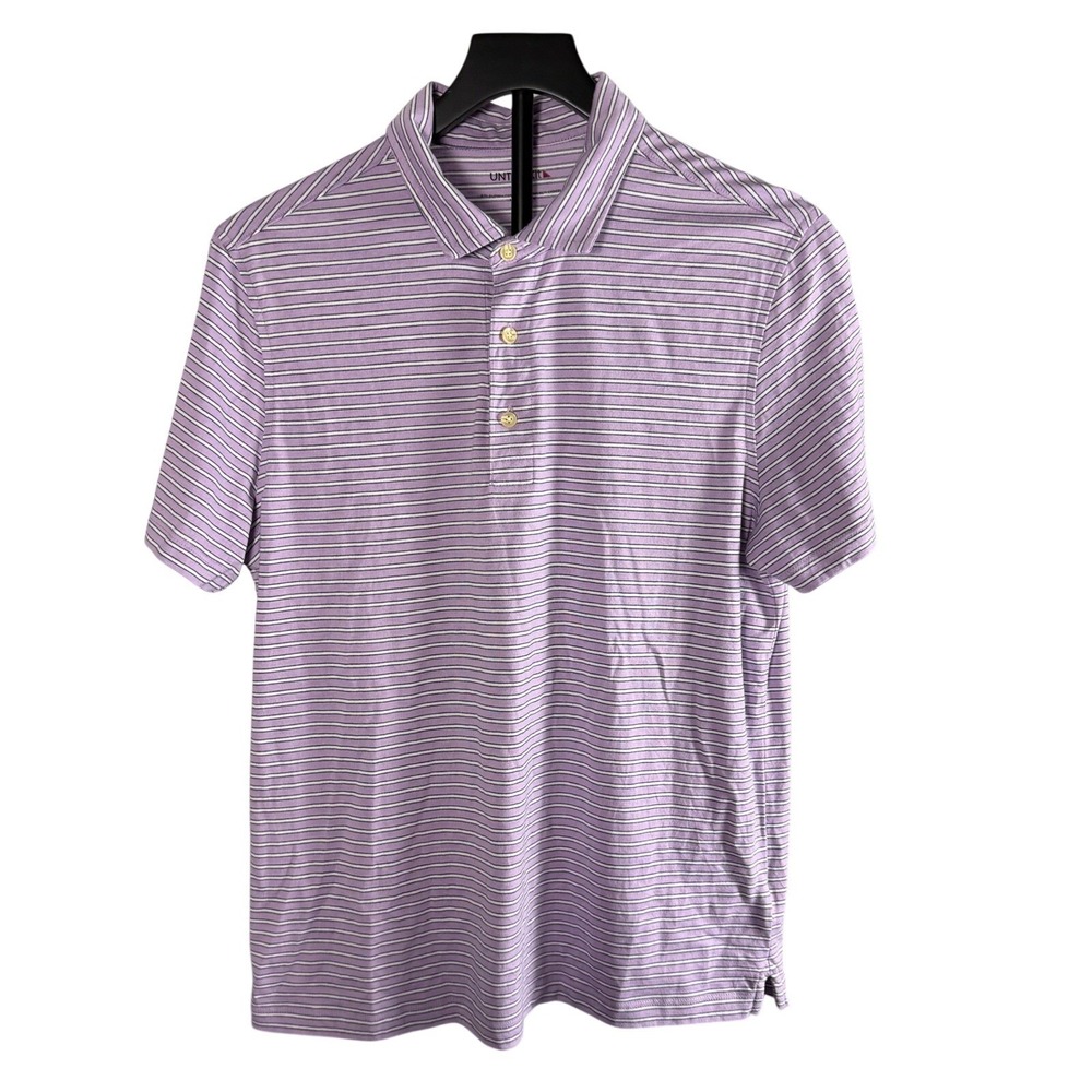 UNTUCKit Mens Medium Purple Striped Supima Cotton Tencel Short Sleeve Polo Shirt
